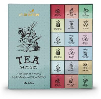 Charbrew Alice In Wonderland 36 Box Assortment Tea Gift Set - 36 Mesh Teabags 8 Mix Tea Blends Including Classic & Herbal/Fruit