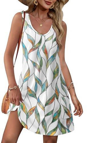 Womens Dresses Summer Dresses for Women UK 2025 Loose V Neck Sleeveless Sundress Beach Ladies Coverup Dresses for Women with Pockets Size 14-16 A Floral02