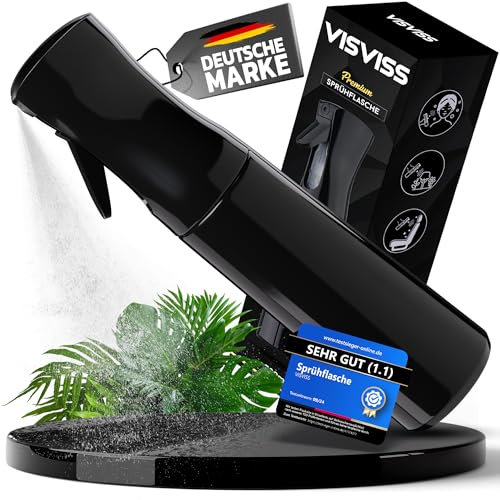 VISVISS Sprühflasche [HydroForce] – 200 ml Tropfsichere Spray Bottle | Leere Wassersprühflasche für Pflanzen, Haare & Reinigungsmittel | Lebensmittelecht, Schwarz