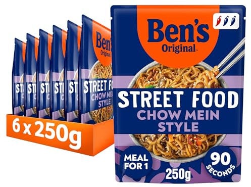 Ben's Original Street Food Chinese Chow Mein ready in 90 seconds Noodles Ready Meal serves 1 multipack 6x 250g