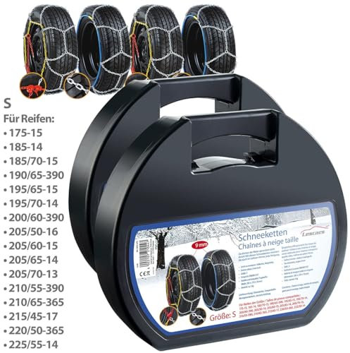 Lescars Schneekettenpaar: 2er-Set Schneeketten Größe S für Reifen 195/65 R15 u.v.m. (Anti-Slip-Ketten, Auto Zubehör)
