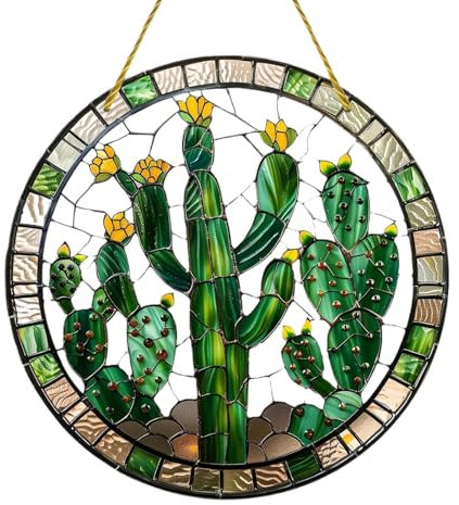 Atrapasueños de cactus, atrapasueños de acrílico teñido, adorno de decoración de ventana, decoración de cactus colgante, encantador diseño de cactus colgante y versátil para pared de ventana