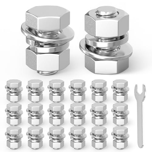 QCDENG 20 bulloni esagonali esterni in acciaio inossidabile 304, da 5/16-18 x 1/2, bulloni completamente filettati con dado piatto e rondelle di bloccaggio e chiave inglese
