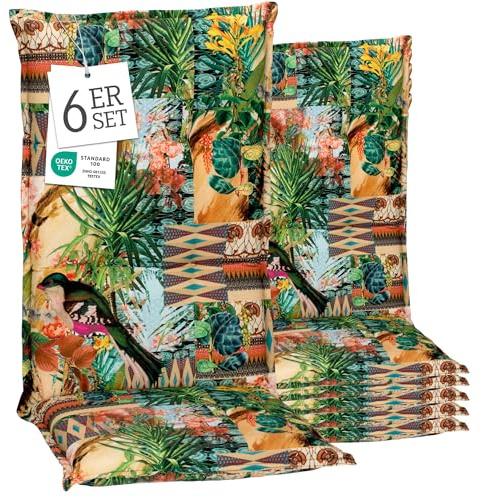 Beo® Hochlehner Gartenstuhlauflagen Turin | 6er Set Sitzkissen Outdoor | Waschbar bei 30°C | UV-beständig | Atmungsaktiv | Made in EU nach Öko-Tex Standard | Extra Dicke Polster
