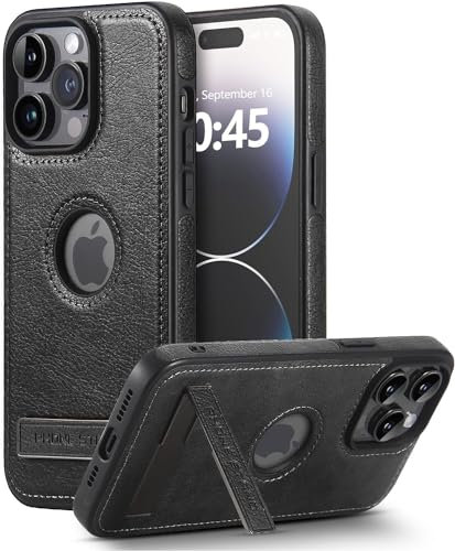 BinBoom Leather Case for iPhone 13 Pro Case, Thin Flexible Soft Grip Luxury Cover, Protective Slim with Kickstand Shockproof Phone Cases Compatible with iPhone 13 Pro, Black