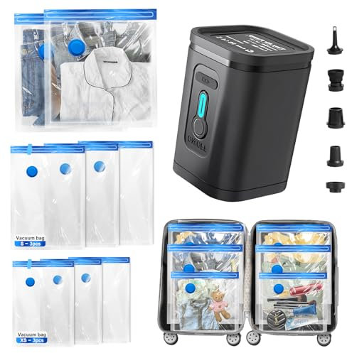 Nunemosk 6 Pack Vacuum Storage Bags with Wireless Electric Air Pump, Reusable space saver vacuum storage bags for Clothes, Double Zip and Airtight Valve for Travel and Home