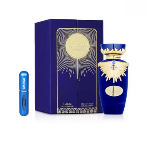 Profumo Emaan Eau de Parfum 100 ml, profumo arabo da donna a lunga durata, con atomizzatore ricaricabile 5 ml, fragranza floreale e orientale con note di Bergamotto, tuberosa e vaniglia (Emaan)