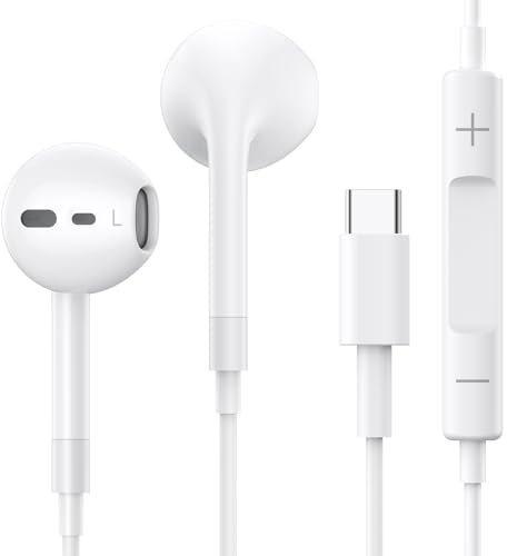 Écouteurs USB C, Écouteur Filaire USB C Casque Stéréo HiFi avec Microphone et Contrôle du Volume, Casque Intra-Auriculaires pour iPhone 16/16E/16Plus/16Pro Max/15 Pad Pro Google Pixel Samsung Galaxy