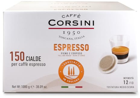 Caffè Corsini - Café Dosette Ese Espresso, 100% Compostable, Goût Fort et Intense, Paquet de 150 Dosettes