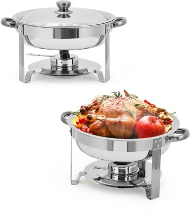 Stainless Steel Chafing Dish Round Buffet Warmer with 2PCS, Insulated Food Warmer & Stackable Trays, Thickened Catering Grade Hot Pot for Buffets, Parties, Serving – Durable, Portable