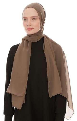 Ayisah Kopftuch Damen Hijab - Taupe Chiffon Hijab Kopftuch Für Damen - Moderne Muslimisch Chiffon Hidzab Tuch Schal Kopftucher - Seidenweiche Tush Schal Für Frauen - Taupe