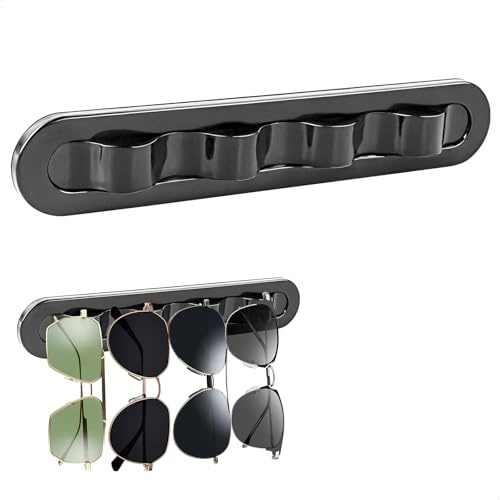 lemgyiamz Etui Lunettes, Porte Lunettes Maison, Étui Lunettes, Porte-lunettes de Soleil Mural Sans Perçage, Avec Quatre Positions D'accrochage, Dimensions : 40 × 5 CM, Couleur : Noir