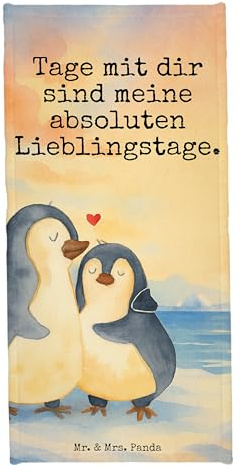 Mr. & Mrs. Panda Strandtuch Pinguin umarmen Design - Geschenk, Hochzeit, Duschtuch, sporthandtuch, Hochzeitsgeschenk, Handtuch, Hochzeitstag, Badhandtuch, Duschhandtuch