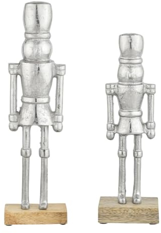 2er Set Weihnachtsfigur Nussknacker edel aus Aluminium in Silber 32 cm