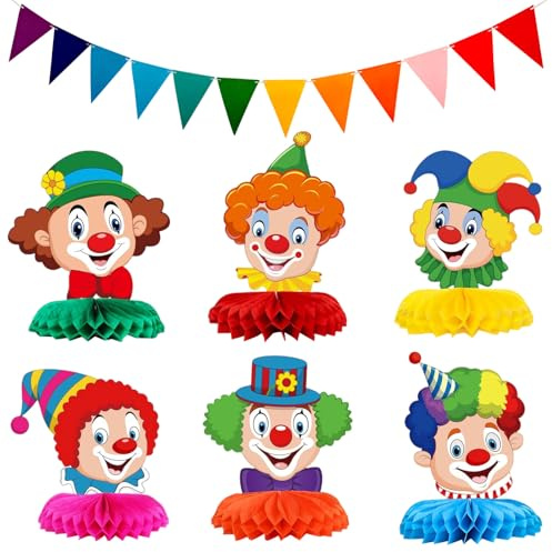 7 StüCk Fasching Deko Karneval Deko Zirkus Deko Clown Deko Faschingsdekoration Tischdeko Fasching Deko Karnevalsparty Faschingsdeko Tisch (6 Clowns+1 Flagge ziehen)