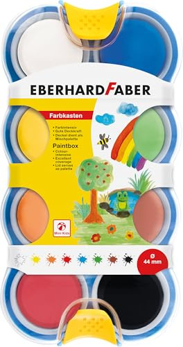 EBERHARD FABER- Farbkasten Mini Kids, 8 Farben | Wasserfarbkasten mit Deckweiß und Mischpalette für Kinder