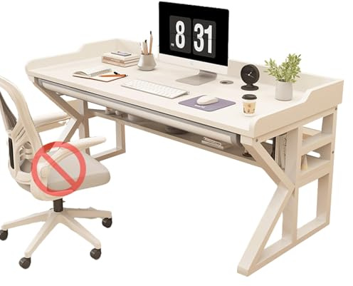 XIGOUZIQU Sekretär Gaming-Schreibtisch Computertisch mit und Fach stabil und langlebig for jedes Alter for Büro, Zuhause(White,80cm(31.49in))