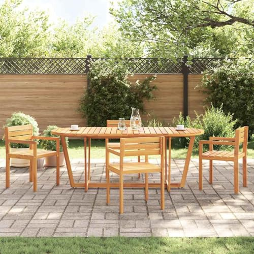 HEFZGDB Garten-Esstisch Oval 200x90x75 cm Massivholz Akazie für Terrasse und Außenbereich, Robuster Tisch mit Kreuzbeinkonstruktion und Lamellendesign, Wetterfester Tisch