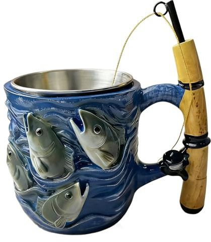 Angelbecher: Fischers-Tee-Kaffee-Keramik-Kaffeebecher, Lustiges Angelruten- Und Rollen-Design, Angler Tasse, Angelbecher Ruten-Griff, Geschenke für angler, für Schokolade, Tee, Wein, Bier, Party
