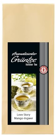 Schrader | GRÜNER TEE LOVE STORY MANGO-INGWER | Grüner Tee Mango Ingwer Papaya Ananas Blüten aromatisiert | 125 g