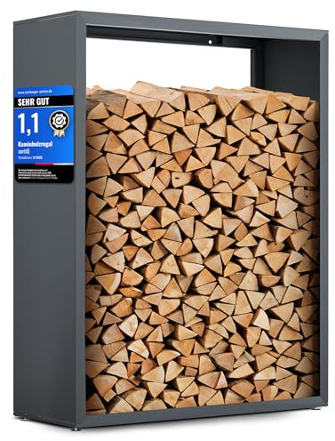 sortiQ Kaminholzregal Metall [RAL 7016] Kaminholz-Regal für außen & innen - wetterfeste, moderne Brennholz-Stapelhilfe für stabile Holzaufbewahrung Holzlager mit Stellfüßen (130 x 165cm)