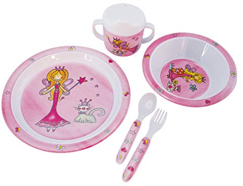 Bieco Baby Geschirrset Prinzessin | 5-teiliges Baby Geschirr | Kindergeschirr aus Melamin | Geschirr Baby für Kleinkinder | Baby Essen Set | Babygeschirr Set | bunt