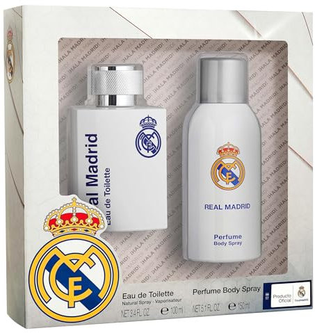 Real Madrid Set de Eau de Toilette para hombre y Spray de Cuerpo, para hombre, El embalaje puede variar