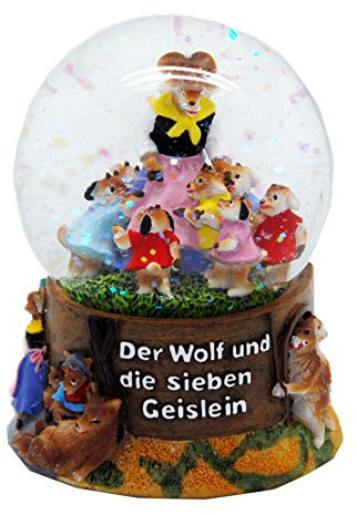 Souvenir Schneekugel Der Wolf und die Sieben Geislein - Märchen - Durchmesser 65mm - Schüttelkugel Märchenmotiv - Luftblase