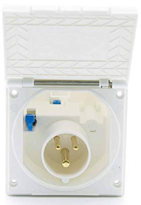 wellenshop CEE 16A Einbaustecker Ø 90 mm, IP44, mit Deckel, Einbau Stecker für Dose Buchse Kupplung Adapter Steckdose, Camping, Caravan, Wohnwagen, Landanschluss