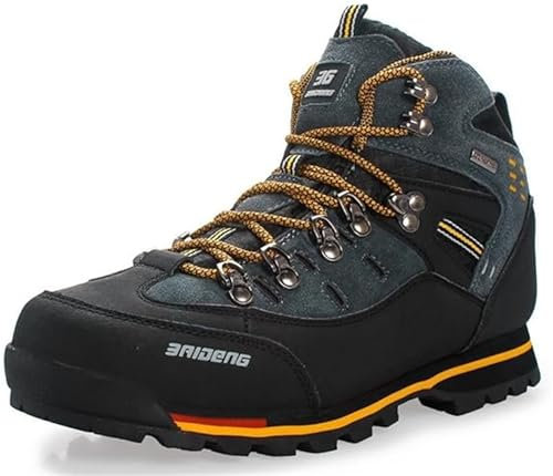 SANANG Scarponcini da Trekking in Pelle da Uomo, Suola Antiscivolo, Scarpe da Alpinismo per Sport Invernali All'Aperto, Giallo, Rosso, Blu, 40-46