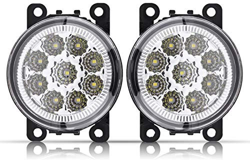 Qiilu LED antibrouillard H11, 12V 5W 9 LED projecteur antibrouillard IP67 étanche antibrouillard projecteur Rond antibrouillard DRL Feux de Jour ABS Jaune PC Blanc