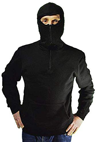 MACEDONIA Felpa Ninja Invernale con Cappuccio Nera con Pile Interno e Tasche (XXL)