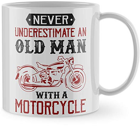 Motorbike Gifts for Men - Never Underestimate an Old Man with A Motorcycle Funny Mug - Funny Gifts for Men (White)