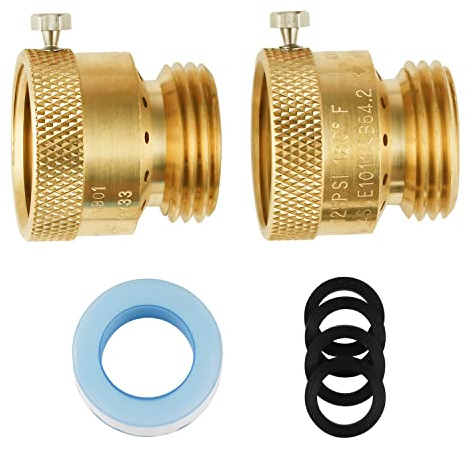 SUNGATOR 2-Pack Vacuum Breaker Set, 3/4 Inch Anti-Siphon Hose Bib Valve for Garden Spigot, RV, Solid Brass Anti-Backflow Valve with Tape