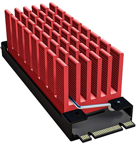 Archgon HS-0130 Kühlkörper für M.2 SSD 2280 PCIe NVMe/SATA Kühler, 25 mm Bauhöhe, deckt 57 mm ab, Aluminium, 2X Wärmeleitpad, Federbügel Befestigung, passiv, Rot