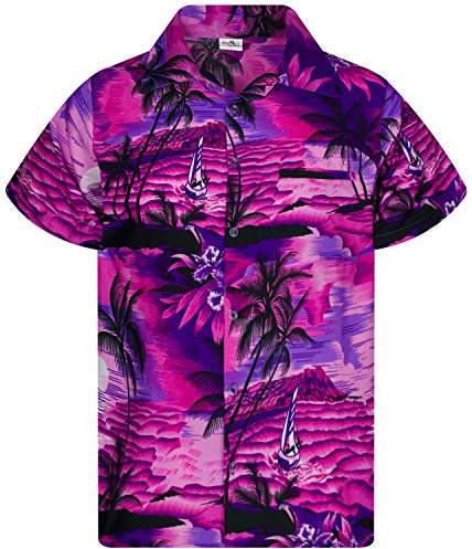 King Kameha Funky-Camisa-Hawaiana, Manga-Corta, Surf-Style, Rosa-Morado, XXL