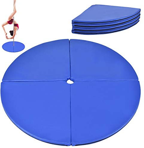 RELAX4LIFE Pole Dance Matte, Fall-matte 5 Fuß breit, Stangentanz Schutzmatte Vier Falten, Zusammenklappbare Aufprallmatte, Crashmatte Yoga Fitness Training, PU und Perle Baumwolle, Farbewahl (Blau)