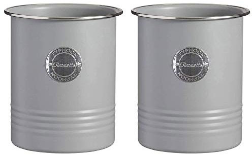 Typhoon Round Top Living Powder Coated Steel Utensils Pot Grey (Pack of 2)