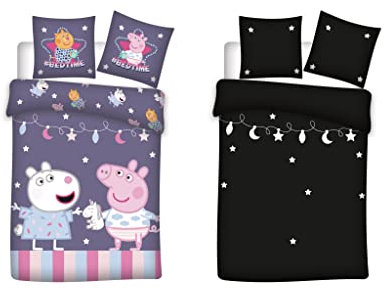 BrandMac Bed Linen - Junior Size 100 x 140 cm - Glow in The Dark - Peppa Pig (