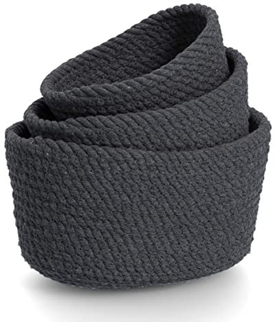 Zeller 14433 Aufbewahrungskorb-Set, 3-tlg., Baumwolle, dunkelgrau, ca. 24x16x12, 19x14x10, 16x10x7