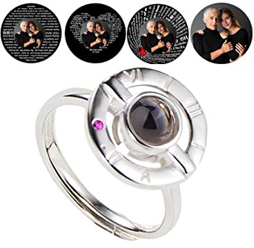 Certykllp Personalisierter Fotoprojektionsring mit Bild im Inneren Ich liebe dich Ring 100 Sprachen Personalisiertes rundes Erinnerungsgeschenk für Frauen