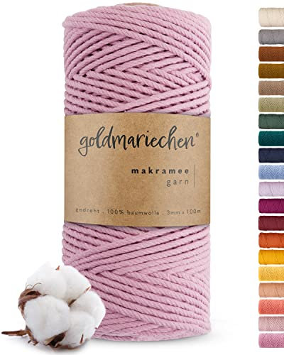 goldmariechen Premium Makramee Garn (Rose) | 3mm x 100m | 100% Baumwolle | plastikfreie Verpackung | Makramee Baumwollgarn für DIY Handwerk