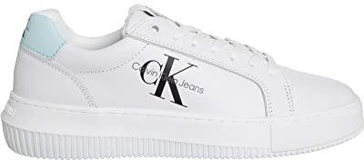 Calvin Klein Damen Chunky Cupsole Mono Lth Wn Yw0yw00823 Turnschuhe, Weiß White Sprout Green, 41 EU