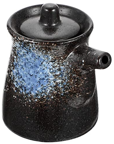 Japanese Ceramic Soy Sauce Dispenser with Lid, Blue Vinegar Pot for Kitchen, 10X8.5X7Cm