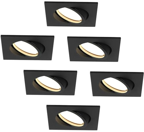 HCFEI LED Einbaustrahler ultra Flach | 425 Lumen | 230V 5W | Dimmbar | Gehäuse Eckig | Schwenkbar | Schwarz (6er - Warmweiß)