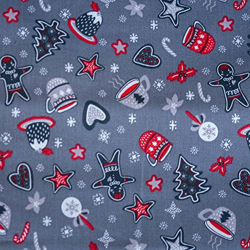 8,50 /m2 Stoff Baumwolle Lebkuchen & Tannenbaum Meterware | Baumwollstoff Weihnachten | Zum Nähen von Weihnachtsdeko & Deko grau