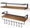 AGM Floating Shelves Wall Mounted Shelf, Wooden Wall Shelves Racking Set of 2 for Bedroom, Bathroom, Living Room, Kitchen Storage w/ 1 Towel Bar and 8 S-Hooks, Max Load 33lbs