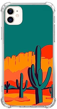 Custodia vintage Wild West Cactus per iPhone 12/iPhone 12 Pro, arancione rosso deserto pianta montain tramonto cover per donne, uomini, ragazze, ragazzi, design alla moda in TPU Bumper Case per iPhone