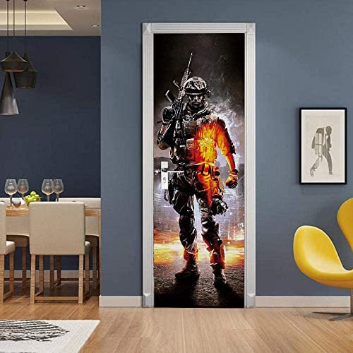 3D Türtapete Selbstklebend Türposter - Cartoon-Krieger-Soldat - Türaufkleber Fototapete Abziehen Und Aufkleben Türfolie Poster Tapete 77 X 200 Cm
