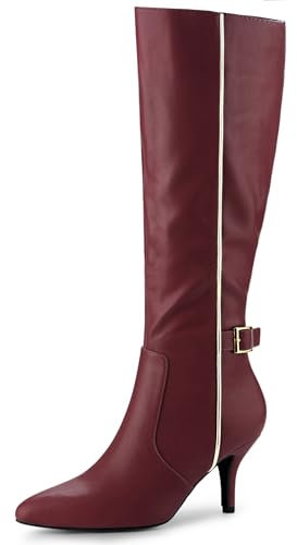 Allegra K Stivali alti al ginocchio da donna con tacco a spillo e fibbia a punta, Borgogna, 38 EU